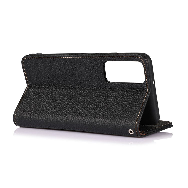 KHAZNEH Wallet Phone Case for Oppo Reno5 5G/Reno5 4G/Reno5 K/Find X3 Lite Genuine Leather Phone Cover Drop-proof Litchi Texture Flip Protector with Stand - Black