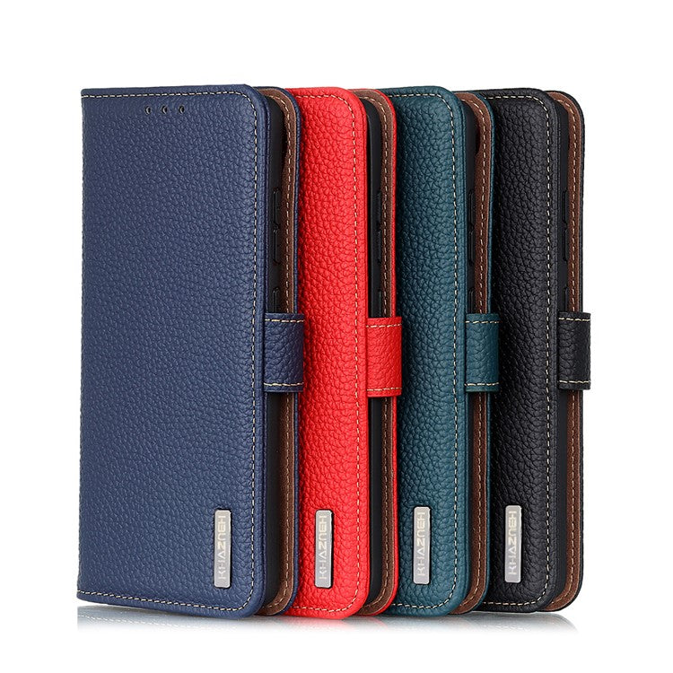 KHAZNEH Wallet Phone Case for Oppo Reno5 5G/Reno5 4G/Reno5 K/Find X3 Lite Genuine Leather Phone Cover Drop-proof Litchi Texture Flip Protector with Stand - Black