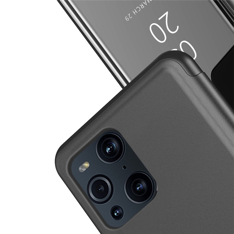 Plated Mirror Surface View Window Leather Phone Case Stand for OPPO Find X3/X3 Pro - Purple