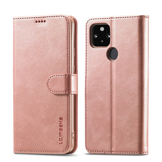 LC.IMEEKE Wallet Stand Leather Shell Phone Cover Case for OPPO A15 / A15s - Rose Gold
