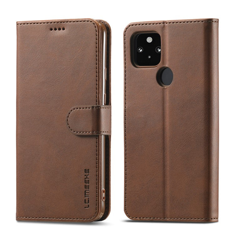 LC.IMEEKE Wallet Stand Leather Shell Phone Cover Case for OPPO A15 / A15s - Brown