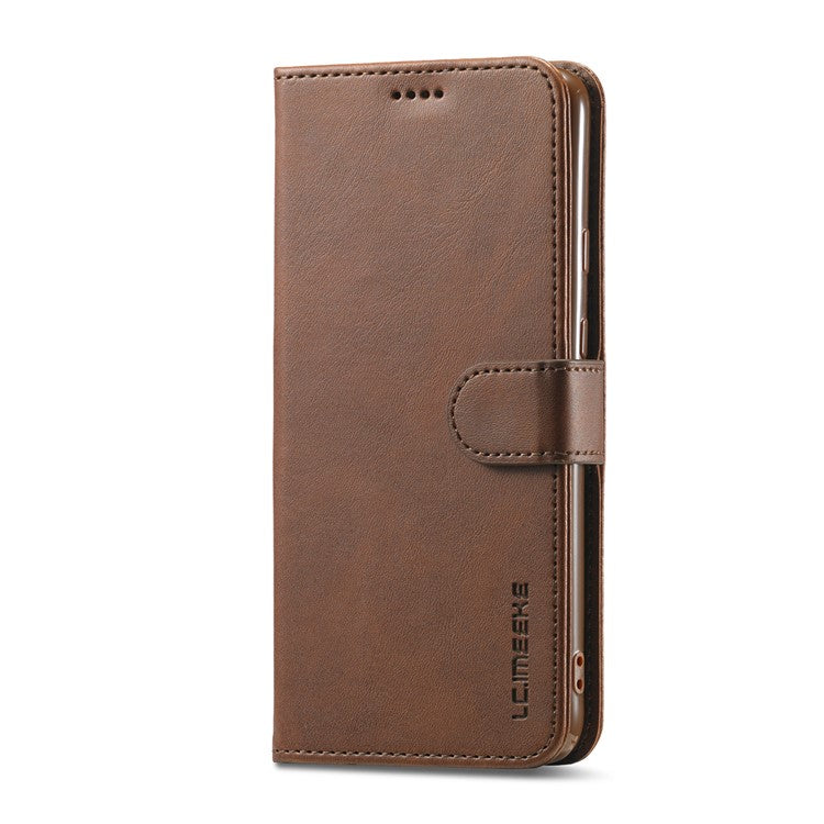LC.IMEEKE Wallet Stand Leather Shell Phone Cover Case for OPPO A15 / A15s - Brown