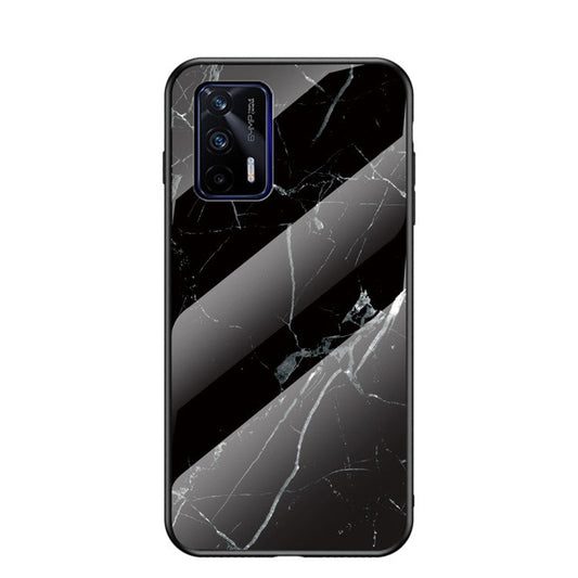 Anti-Scratch Tempered Glass Marbling Pattern Design Cell Phone Cover for Realme GT 5G - Black Marble