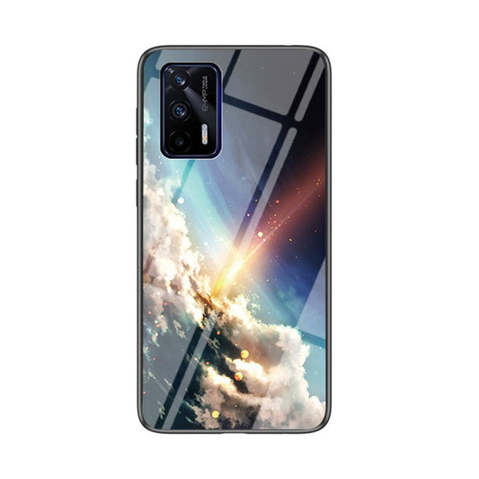Starry Sky Pattern Tempered Glass Anti-Scratch Hybrid Cell Phone Case for Realme GT 5G - Meteor