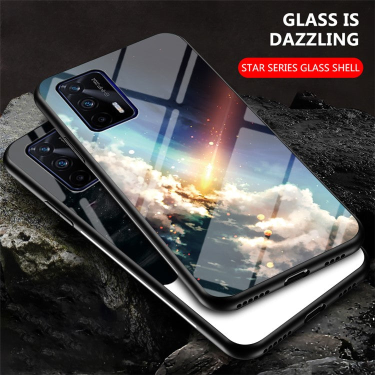 Starry Sky Pattern Tempered Glass Anti-Scratch Hybrid Cell Phone Case for Realme GT 5G - Meteor
