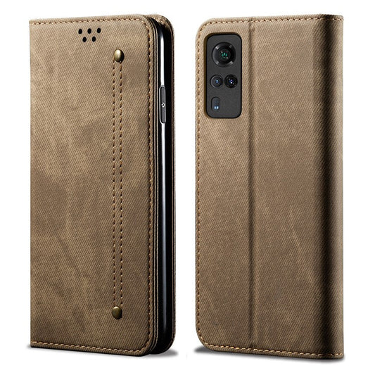 Jeans Cloth Texture Leather Wallet Stand Case for vivo Y51 2020 (Indian Version) / vivo Y31 - Green