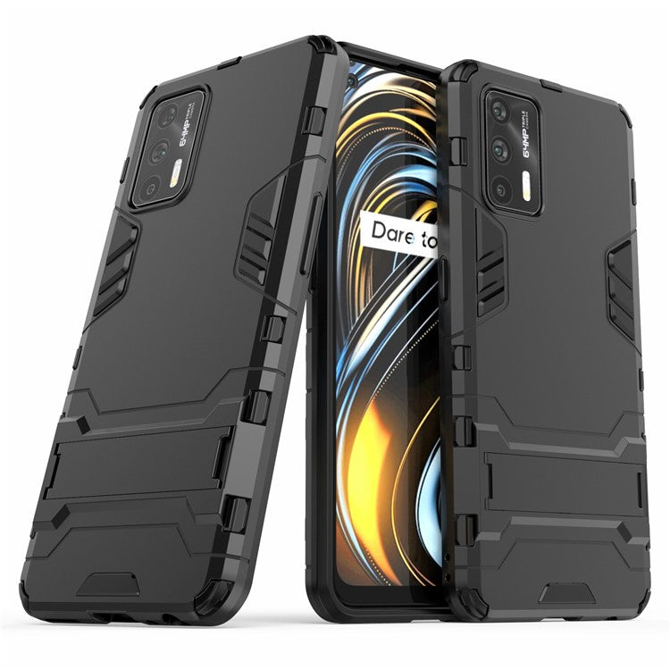 2 in 1 Plastic + TPU Combo Hybrid Phone Protector Cover Case with Kickstand for Realme GT 5G - Black