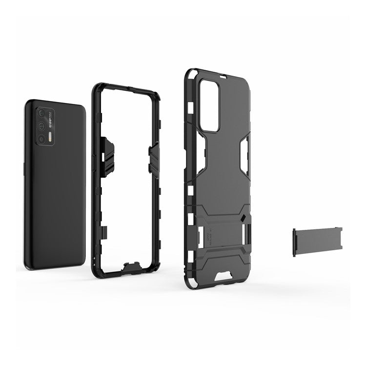 2 in 1 Plastic + TPU Combo Hybrid Phone Protector Cover Case with Kickstand for Realme GT 5G - Black
