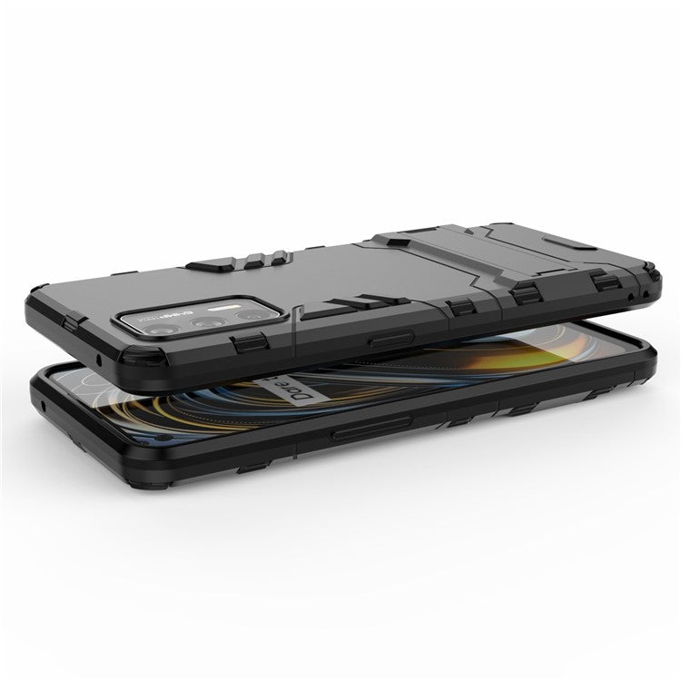 2 in 1 Plastic + TPU Combo Hybrid Phone Protector Cover Case with Kickstand for Realme GT 5G - Black