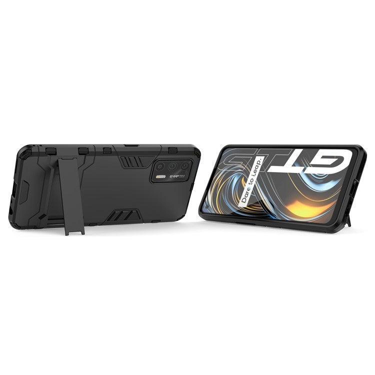 2 in 1 Plastic + TPU Combo Hybrid Phone Protector Cover Case with Kickstand for Realme GT 5G - Black