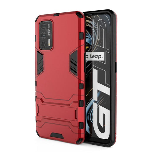 2 in 1 Plastic + TPU Combo Hybrid Phone Protector Cover Case with Kickstand for Realme GT 5G - Red