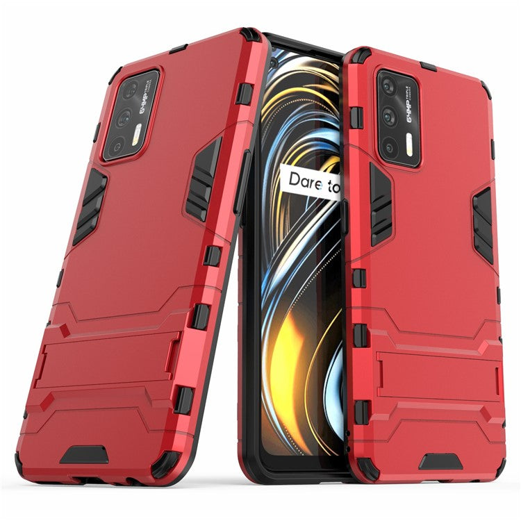 2 in 1 Plastic + TPU Combo Hybrid Phone Protector Cover Case with Kickstand for Realme GT 5G - Red