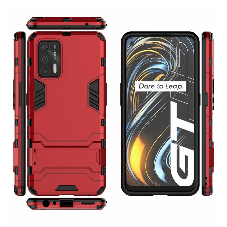 2 in 1 Plastic + TPU Combo Hybrid Phone Protector Cover Case with Kickstand for Realme GT 5G - Red