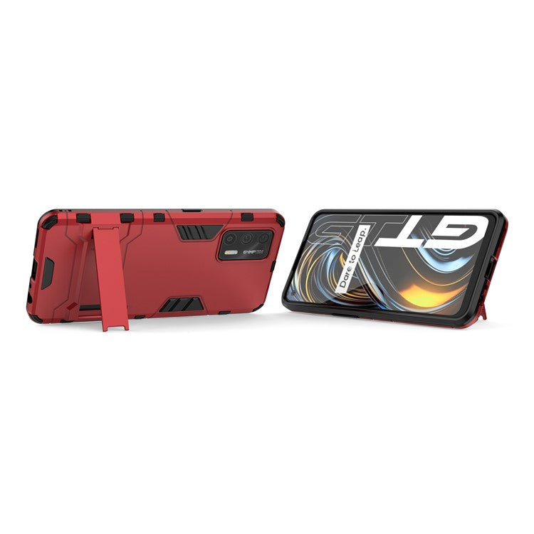 2 in 1 Plastic + TPU Combo Hybrid Phone Protector Cover Case with Kickstand for Realme GT 5G - Red