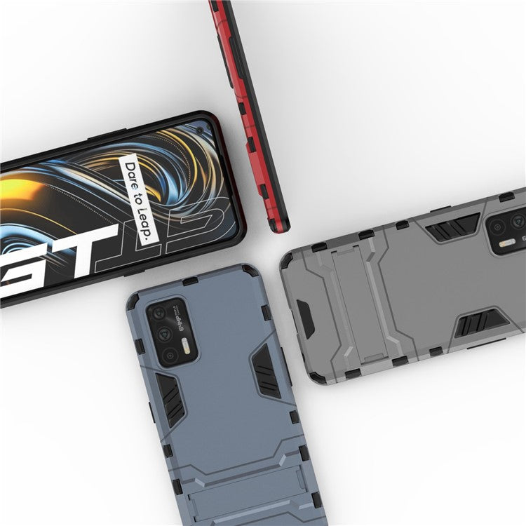 2 in 1 Plastic + TPU Combo Hybrid Phone Protector Cover Case with Kickstand for Realme GT 5G - Red