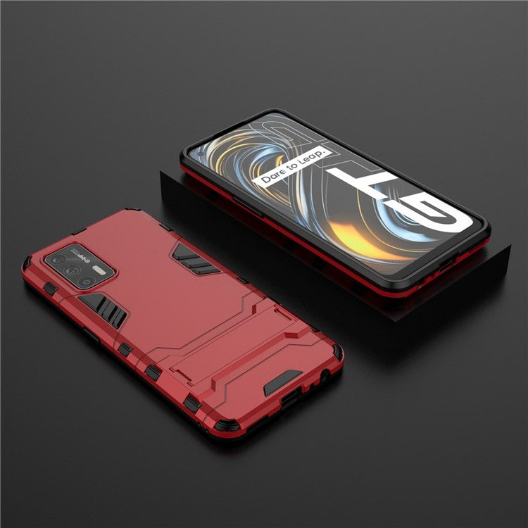2 in 1 Plastic + TPU Combo Hybrid Phone Protector Cover Case with Kickstand for Realme GT 5G - Red