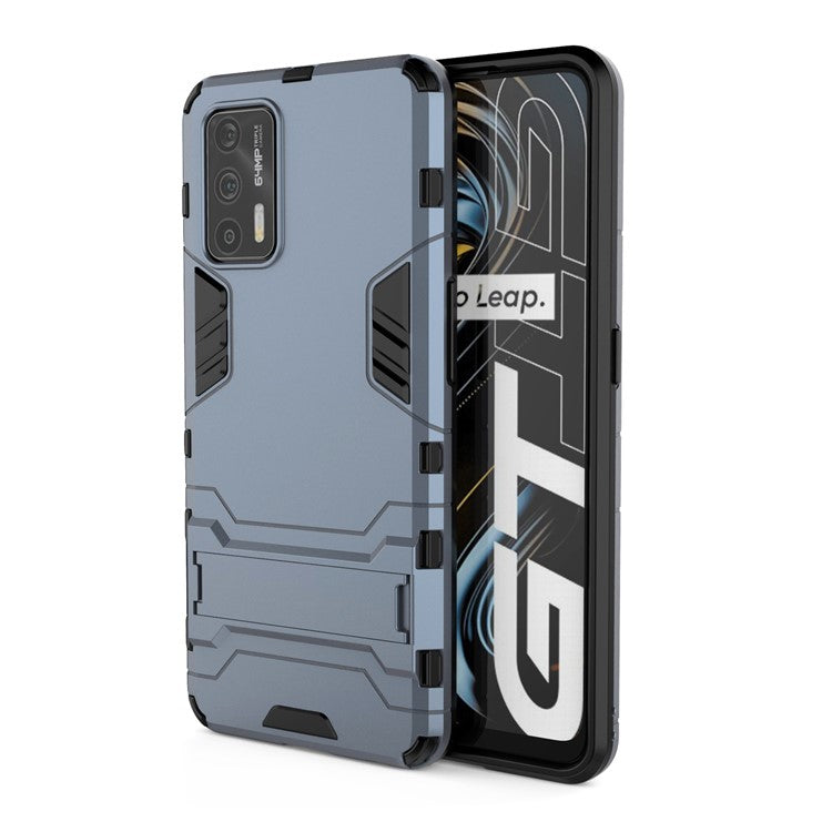 2 in 1 Plastic + TPU Combo Hybrid Phone Protector Cover Case with Kickstand for Realme GT 5G - Blue