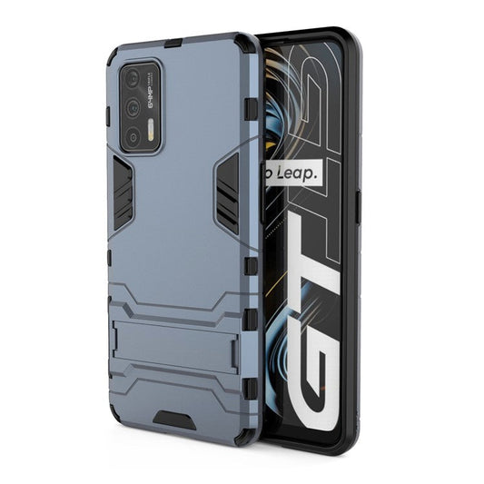 2 in 1 Plastic + TPU Combo Hybrid Phone Protector Cover Case with Kickstand for Realme GT 5G - Blue