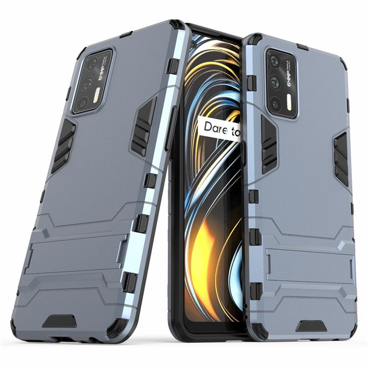 2 in 1 Plastic + TPU Combo Hybrid Phone Protector Cover Case with Kickstand for Realme GT 5G - Blue