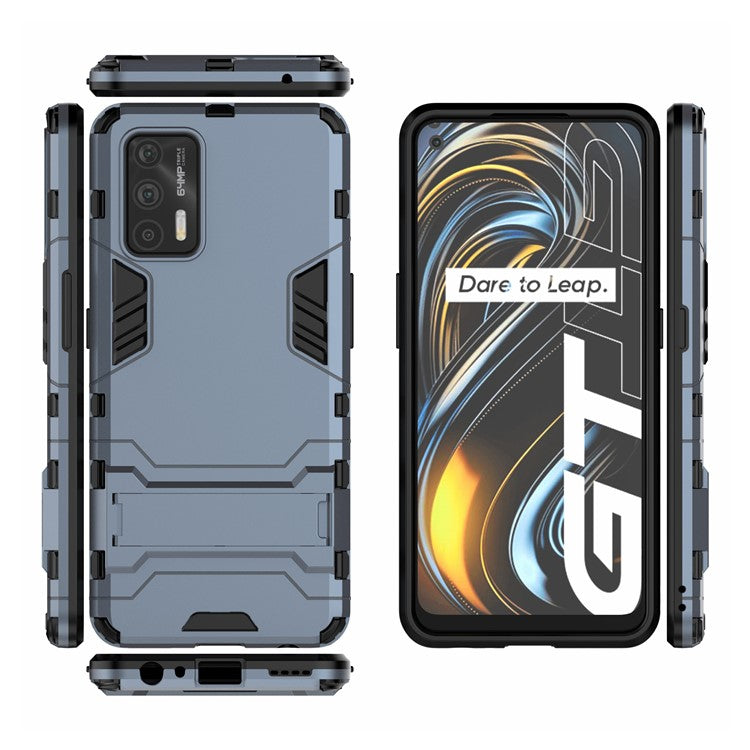 2 in 1 Plastic + TPU Combo Hybrid Phone Protector Cover Case with Kickstand for Realme GT 5G - Blue