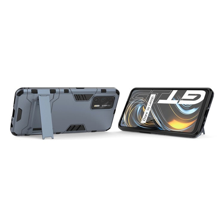 2 in 1 Plastic + TPU Combo Hybrid Phone Protector Cover Case with Kickstand for Realme GT 5G - Blue