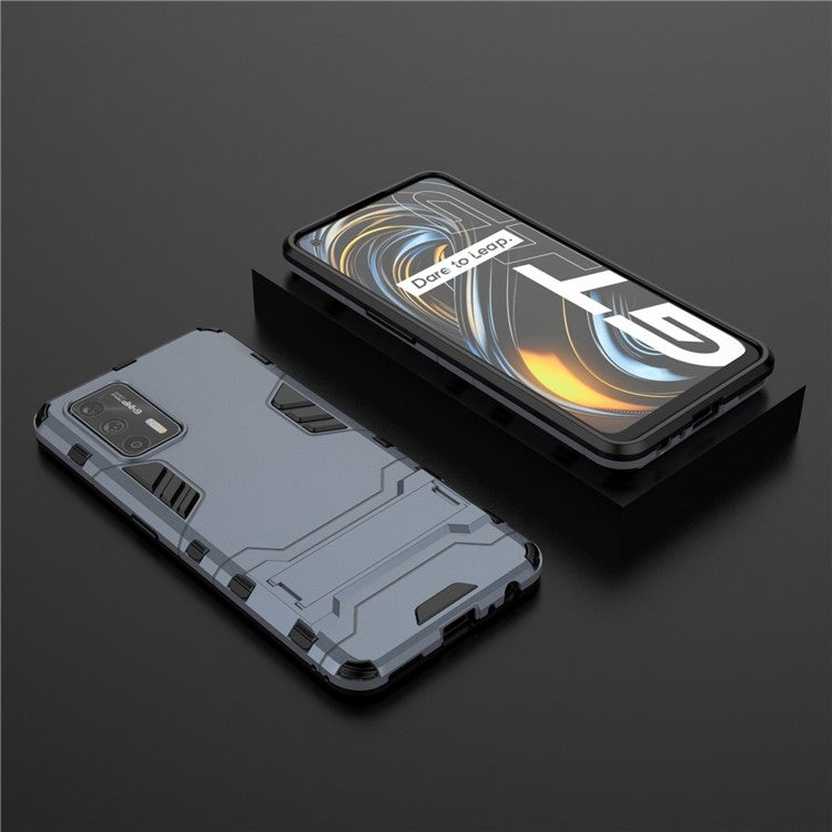 2 in 1 Plastic + TPU Combo Hybrid Phone Protector Cover Case with Kickstand for Realme GT 5G - Blue