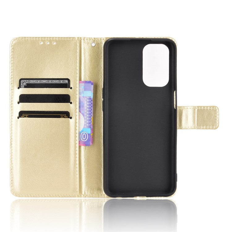 Crazy Horse Wallet Stand Leather Case with Strap for Oppo A93 5G / A74 5G / A54 5G - Gold