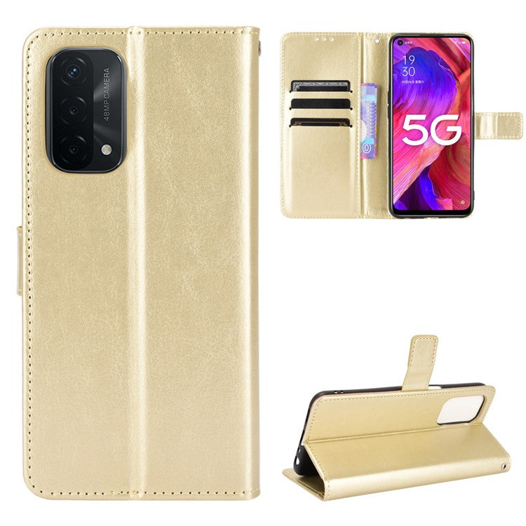 Crazy Horse Wallet Stand Leather Case with Strap for Oppo A93 5G / A74 5G / A54 5G - Gold