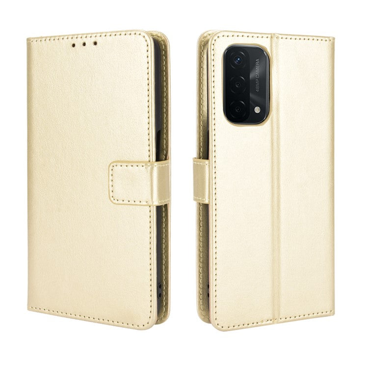 Crazy Horse Wallet Stand Leather Case with Strap for Oppo A93 5G / A74 5G / A54 5G - Gold