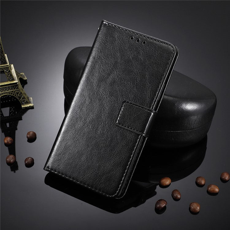Crazy Horse Wallet Stand Leather Case with Strap for Oppo A93 5G / A74 5G / A54 5G - Black