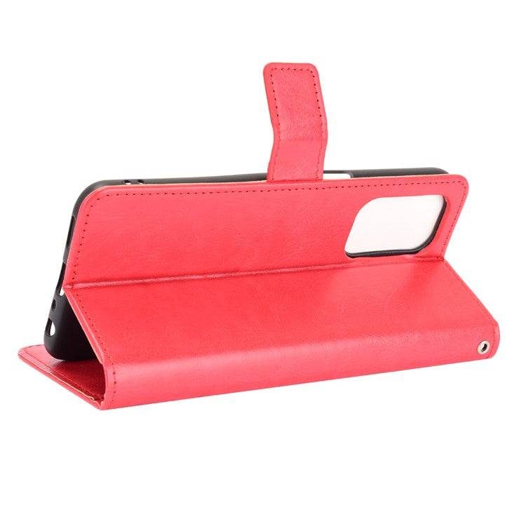Crazy Horse Wallet Stand Leather Case with Strap for Oppo A93 5G / A74 5G / A54 5G - Red