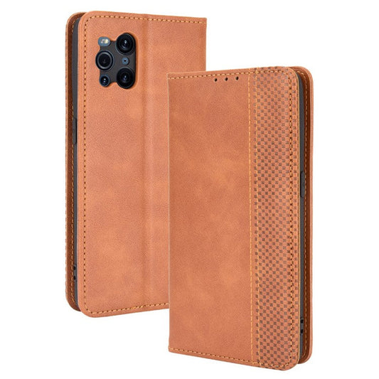 Magnetic Vintage Style Phone Case Wallet Stand Leather Cover for Oppo Find X3 / X3 Pro - Brown
