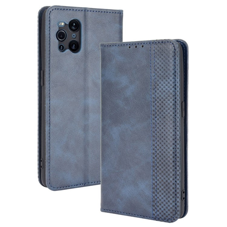 Magnetic Vintage Style Phone Case Wallet Stand Leather Cover for Oppo Find X3 / X3 Pro - Blue
