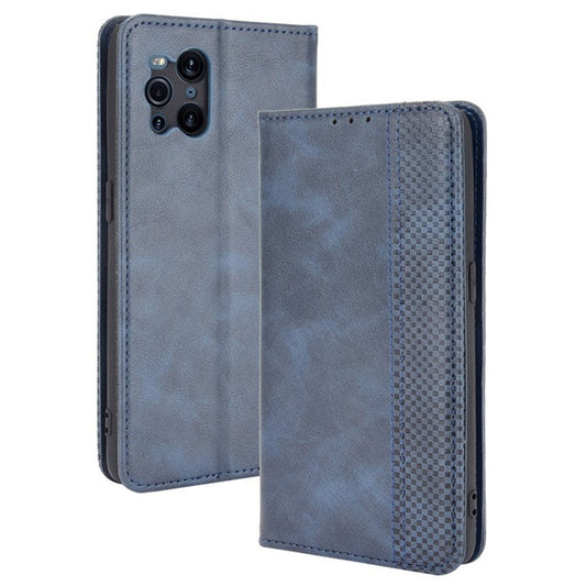 Magnetic Vintage Style Phone Case Wallet Stand Leather Cover for Oppo Find X3 / X3 Pro - Blue