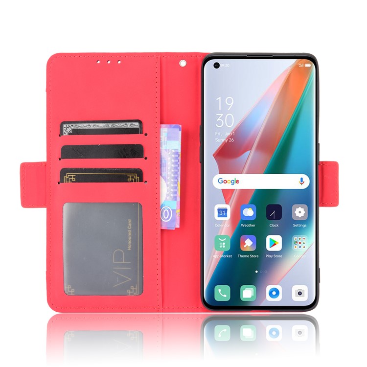 Leather Wallet Protective Case with Multiple Card Slots for Oppo Find X3 Pro / Oppo Find X3 - Red