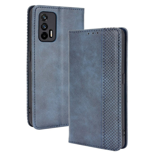Magnetic Vintage Style Phone Case Wallet Stand Leather Cover for Oppo Realme GT 5G - Blue