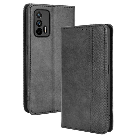 Magnetic Vintage Style Phone Case Wallet Stand Leather Cover for Oppo Realme GT 5G - Black