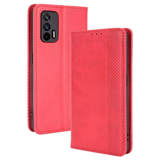Magnetic Vintage Style Phone Case Wallet Stand Leather Cover for Oppo Realme GT 5G - Red
