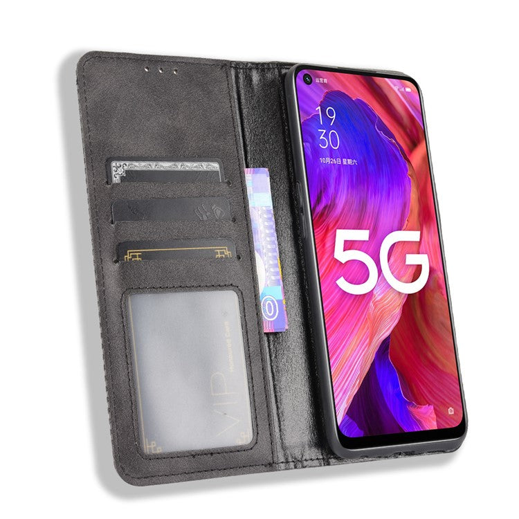 Magnetic Vintage Style Phone Case Wallet Stand Leather Cover for Oppo A93 5G / A74 5G / A54 5G - Black
