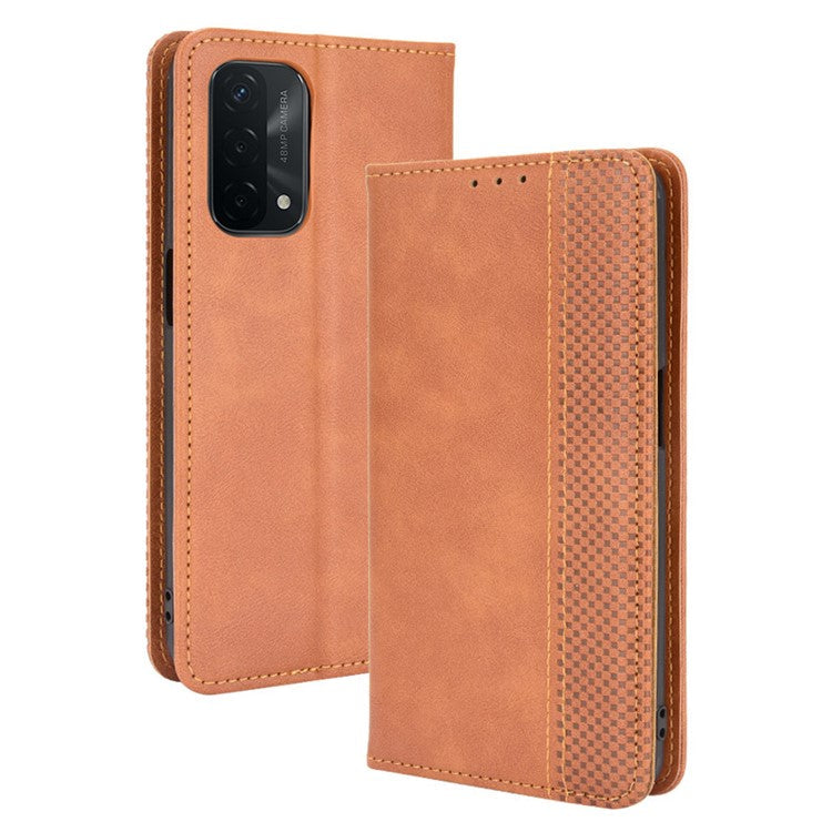 Magnetic Vintage Style Phone Case Wallet Stand Leather Cover for Oppo A93 5G / A74 5G / A54 5G - Brown