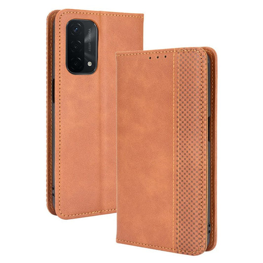 Magnetic Vintage Style Phone Case Wallet Stand Leather Cover for Oppo A93 5G / A74 5G / A54 5G - Brown