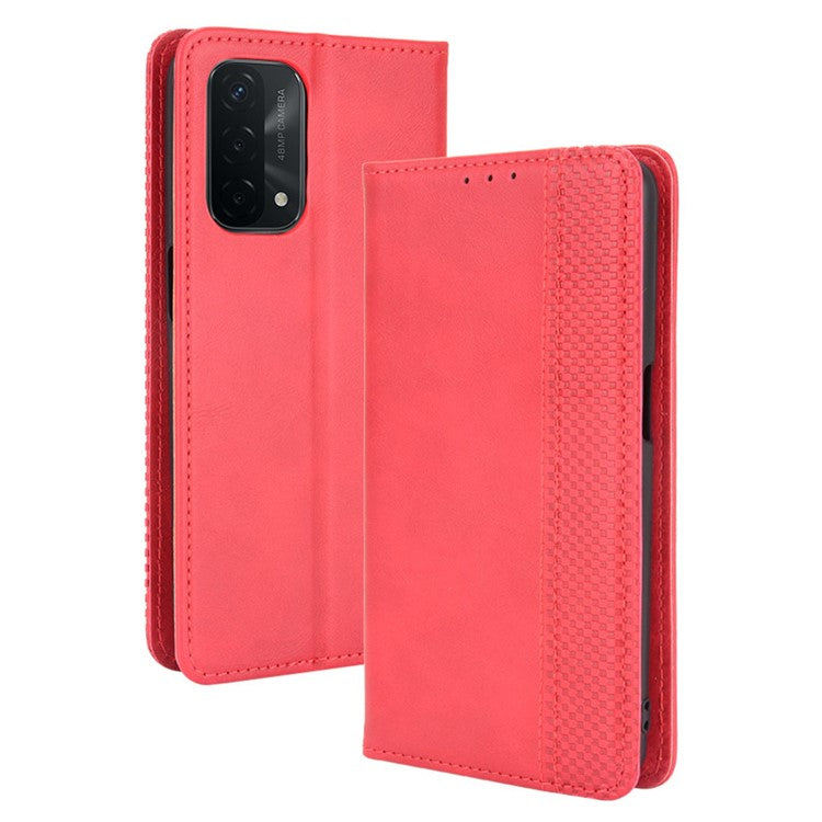 Magnetic Vintage Style Phone Case Wallet Stand Leather Cover for Oppo A93 5G / A74 5G / A54 5G - Red