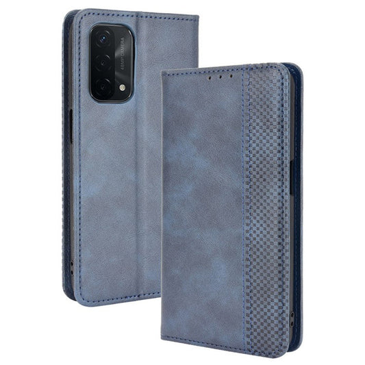 Magnetic Vintage Style Phone Case Wallet Stand Leather Cover for Oppo A93 5G / A74 5G / A54 5G - Blue