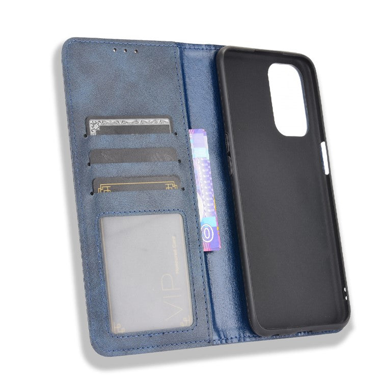 Magnetic Vintage Style Phone Case Wallet Stand Leather Cover for Oppo A93 5G / A74 5G / A54 5G - Blue