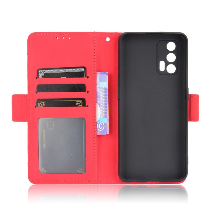 Leather Wallet Protective Case with Multiple Card Slots for Oppo Realme GT 5G - Red