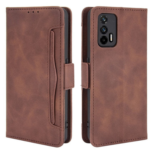 Leather Wallet Protective Case with Multiple Card Slots for Oppo Realme GT 5G - Brown