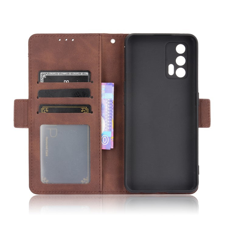Leather Wallet Protective Case with Multiple Card Slots for Oppo Realme GT 5G - Brown