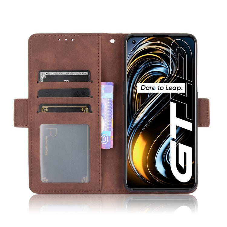 Leather Wallet Protective Case with Multiple Card Slots for Oppo Realme GT 5G - Brown
