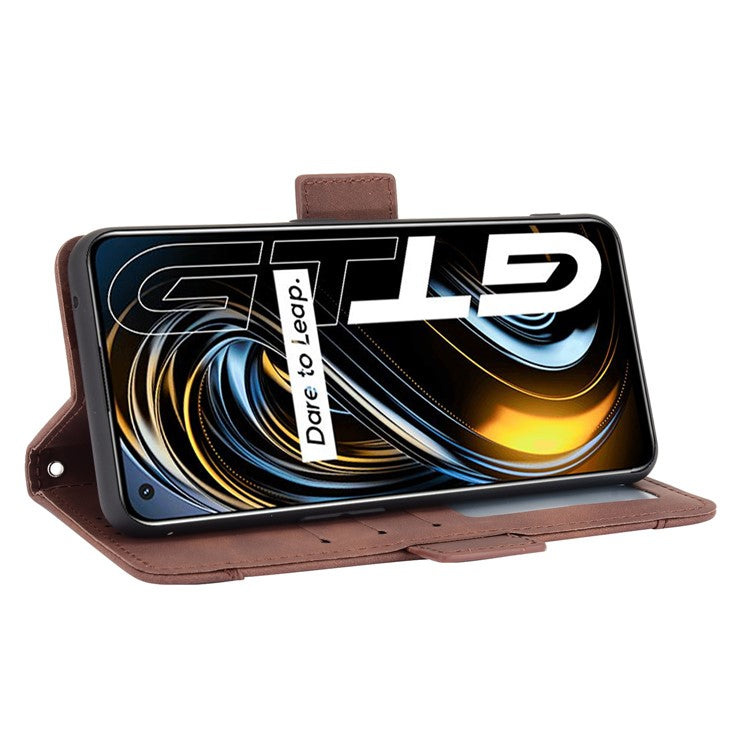 Leather Wallet Protective Case with Multiple Card Slots for Oppo Realme GT 5G - Brown