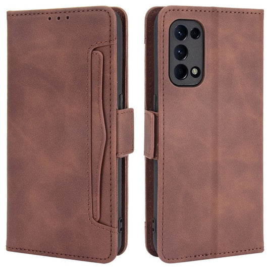 Leather Wallet Protective Case with Multiple Card Slots for Oppo Reno5 4G / Reno5 K / Reno5 5G / Find X3 Lite Stand Function Phone Cover - Brown